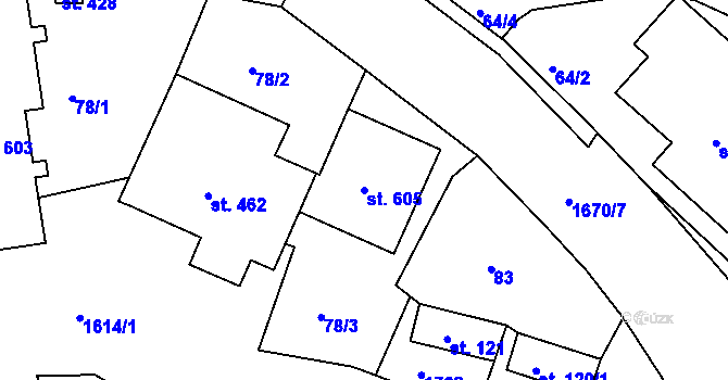 Parcela st. 605 v KÚ Hazlov, Katastrální mapa