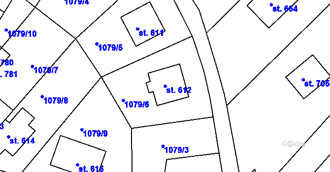 Parcela st. 612 v KÚ Hazlov, Katastrální mapa