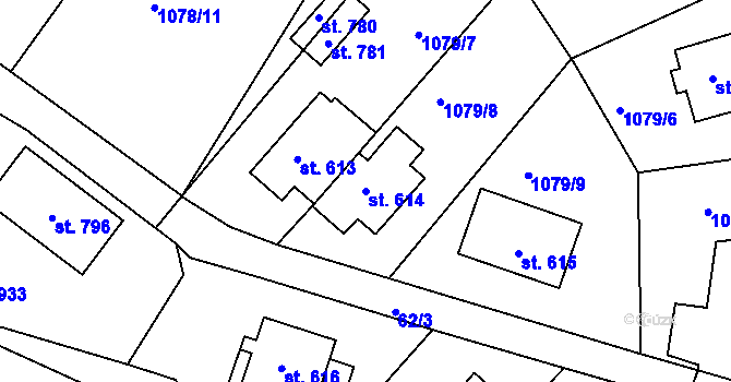 Parcela st. 614 v KÚ Hazlov, Katastrální mapa