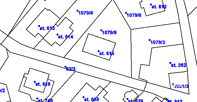 Parcela st. 615 v KÚ Hazlov, Katastrální mapa