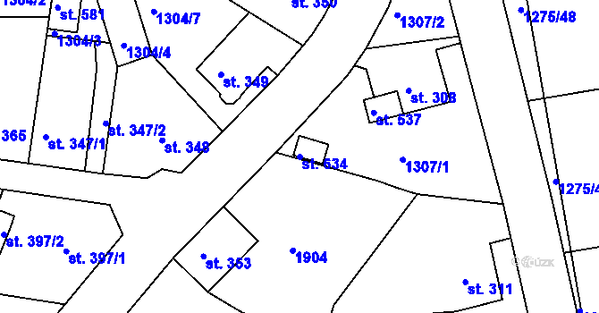 Parcela st. 634 v KÚ Hazlov, Katastrální mapa