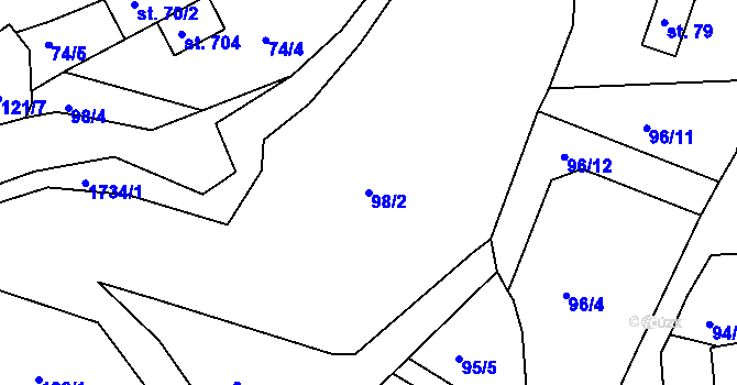 Parcela st. 98/2 v KÚ Hazlov, Katastrální mapa