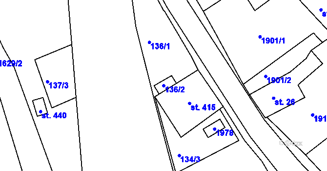 Parcela st. 136/2 v KÚ Hazlov, Katastrální mapa