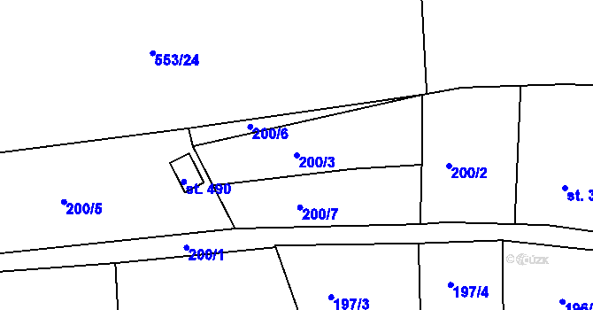 Parcela st. 200/3 v KÚ Hazlov, Katastrální mapa