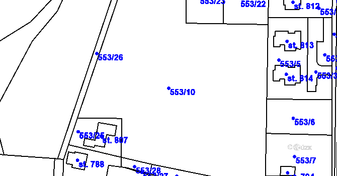 Parcela st. 553/10 v KÚ Hazlov, Katastrální mapa