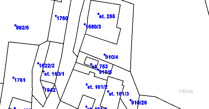 Parcela st. 910/4 v KÚ Hazlov, Katastrální mapa