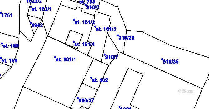 Parcela st. 910/7 v KÚ Hazlov, Katastrální mapa