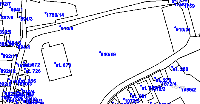 Parcela st. 910/19 v KÚ Hazlov, Katastrální mapa