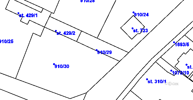 Parcela st. 910/29 v KÚ Hazlov, Katastrální mapa