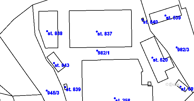 Parcela st. 982/1 v KÚ Hazlov, Katastrální mapa