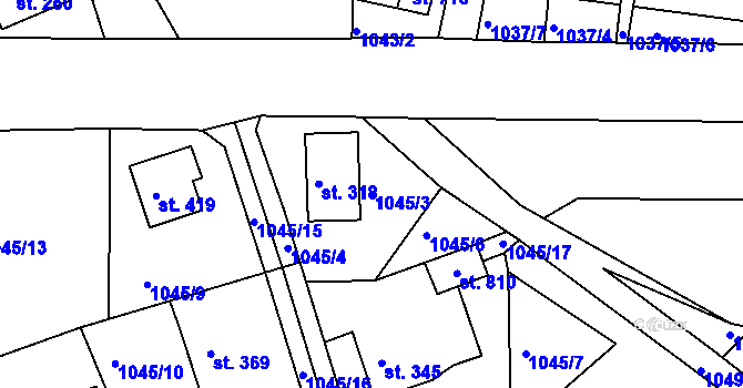 Parcela st. 1045/3 v KÚ Hazlov, Katastrální mapa