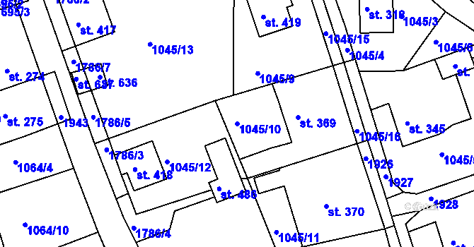 Parcela st. 1045/10 v KÚ Hazlov, Katastrální mapa