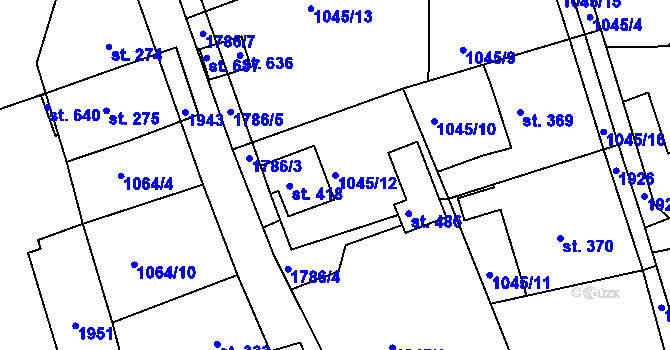 Parcela st. 1045/12 v KÚ Hazlov, Katastrální mapa