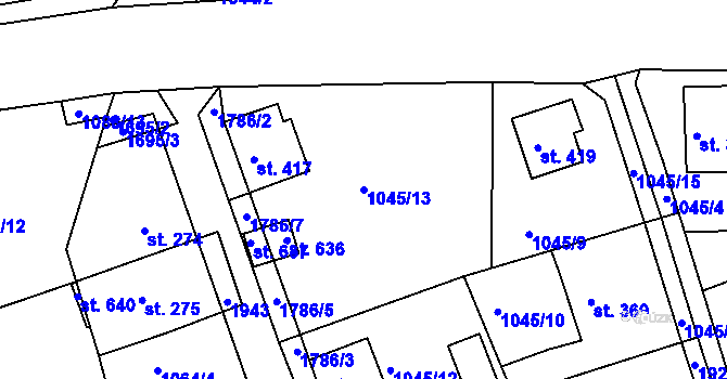 Parcela st. 1045/13 v KÚ Hazlov, Katastrální mapa