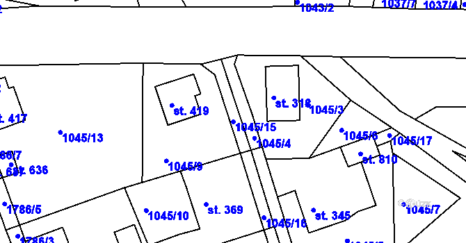 Parcela st. 1045/15 v KÚ Hazlov, Katastrální mapa