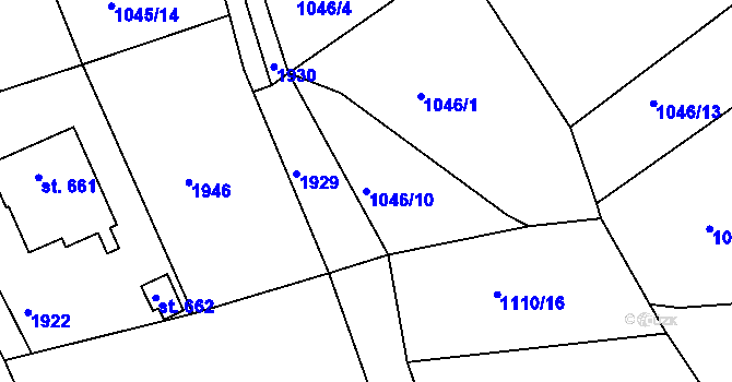 Parcela st. 1046/10 v KÚ Hazlov, Katastrální mapa