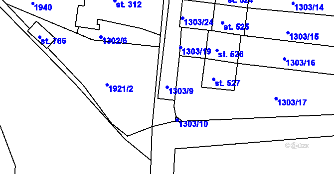 Parcela st. 1303/9 v KÚ Hazlov, Katastrální mapa