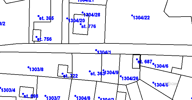 Parcela st. 1304/1 v KÚ Hazlov, Katastrální mapa