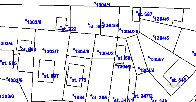 Parcela st. 1304/2 v KÚ Hazlov, Katastrální mapa