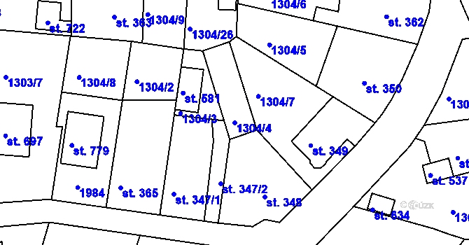 Parcela st. 1304/4 v KÚ Hazlov, Katastrální mapa