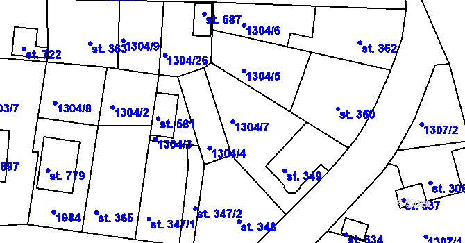 Parcela st. 1304/7 v KÚ Hazlov, Katastrální mapa