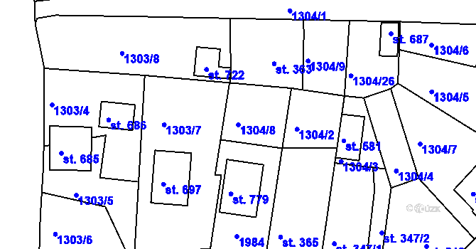 Parcela st. 1304/8 v KÚ Hazlov, Katastrální mapa