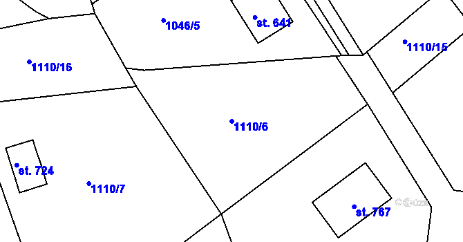 Parcela st. 1110/6 v KÚ Hazlov, Katastrální mapa