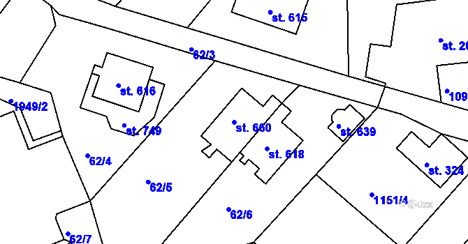 Parcela st. 660 v KÚ Hazlov, Katastrální mapa