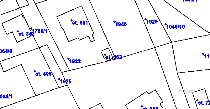 Parcela st. 662 v KÚ Hazlov, Katastrální mapa