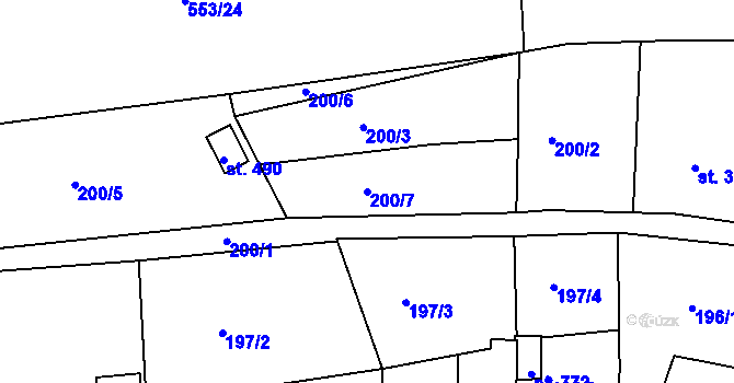 Parcela st. 200/7 v KÚ Hazlov, Katastrální mapa