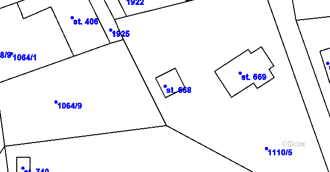 Parcela st. 668 v KÚ Hazlov, Katastrální mapa