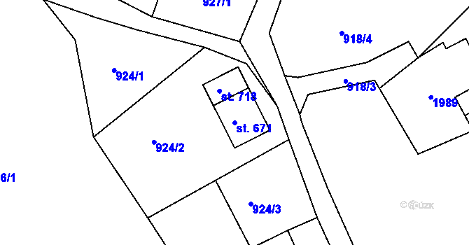 Parcela st. 671 v KÚ Hazlov, Katastrální mapa