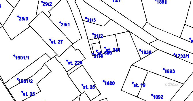 Parcela st. 680 v KÚ Hazlov, Katastrální mapa