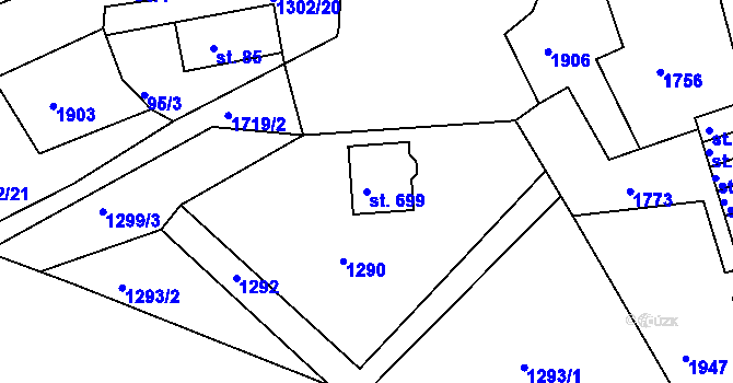 Parcela st. 699 v KÚ Hazlov, Katastrální mapa