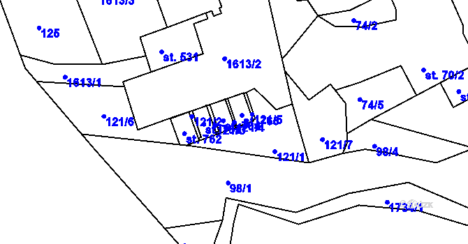 Parcela st. 121/4 v KÚ Hazlov, Katastrální mapa