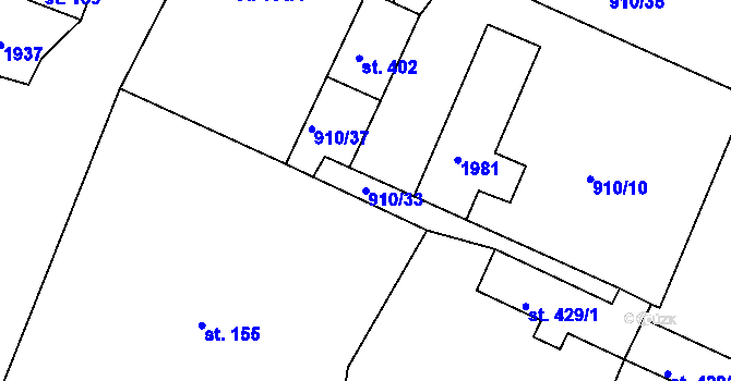 Parcela st. 910/33 v KÚ Hazlov, Katastrální mapa
