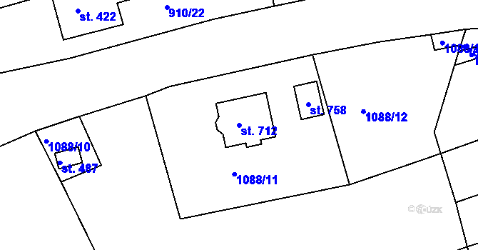 Parcela st. 712 v KÚ Hazlov, Katastrální mapa