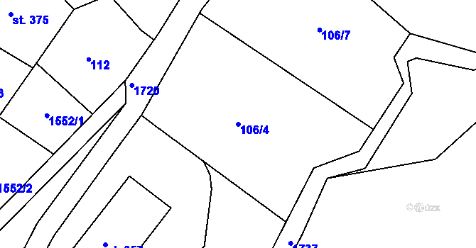 Parcela st. 106/4 v KÚ Hazlov, Katastrální mapa