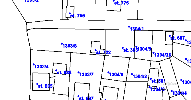 Parcela st. 722 v KÚ Hazlov, Katastrální mapa