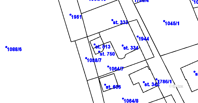 Parcela st. 750 v KÚ Hazlov, Katastrální mapa