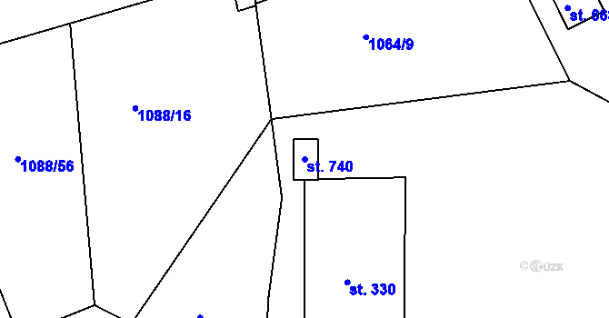 Parcela st. 740 v KÚ Hazlov, Katastrální mapa