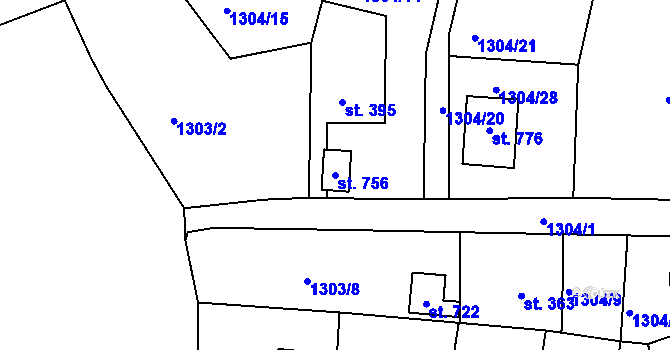 Parcela st. 756 v KÚ Hazlov, Katastrální mapa