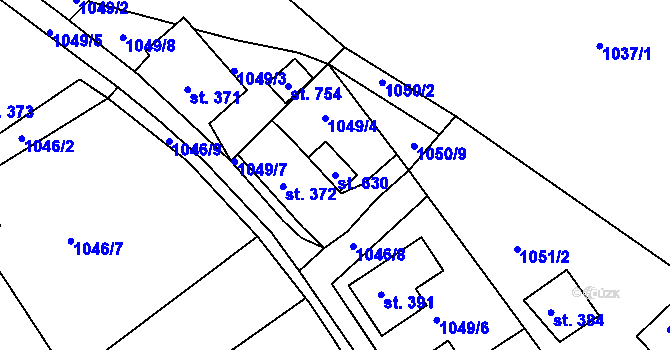 Parcela st. 630 v KÚ Hazlov, Katastrální mapa