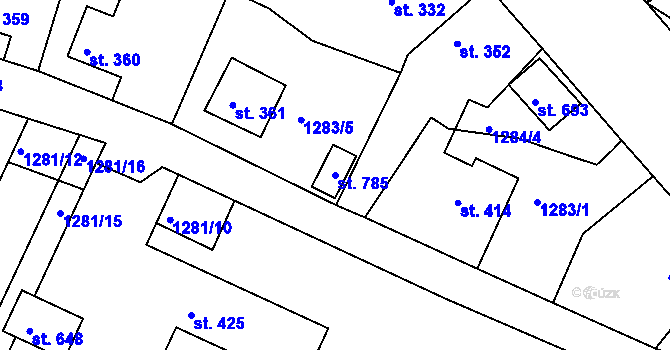 Parcela st. 785 v KÚ Hazlov, Katastrální mapa
