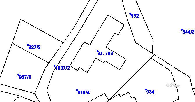 Parcela st. 792 v KÚ Hazlov, Katastrální mapa