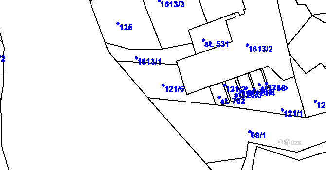 Parcela st. 121/6 v KÚ Hazlov, Katastrální mapa