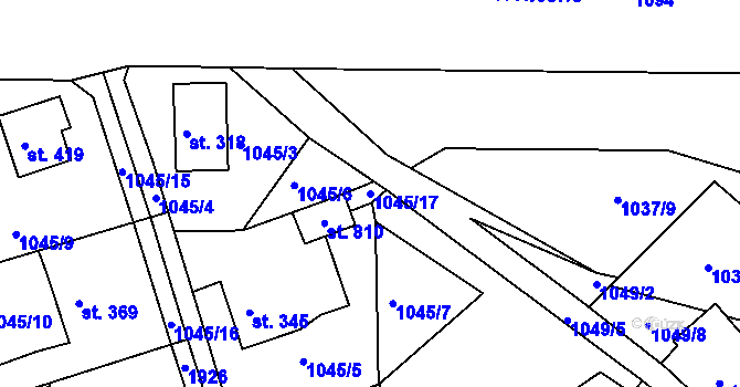 Parcela st. 1045/17 v KÚ Hazlov, Katastrální mapa