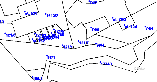 Parcela st. 121/7 v KÚ Hazlov, Katastrální mapa