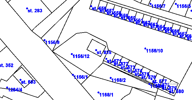 Parcela st. 825 v KÚ Hazlov, Katastrální mapa