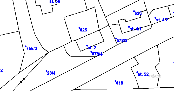Parcela st. 2 v KÚ Lipná u Hazlova, Katastrální mapa